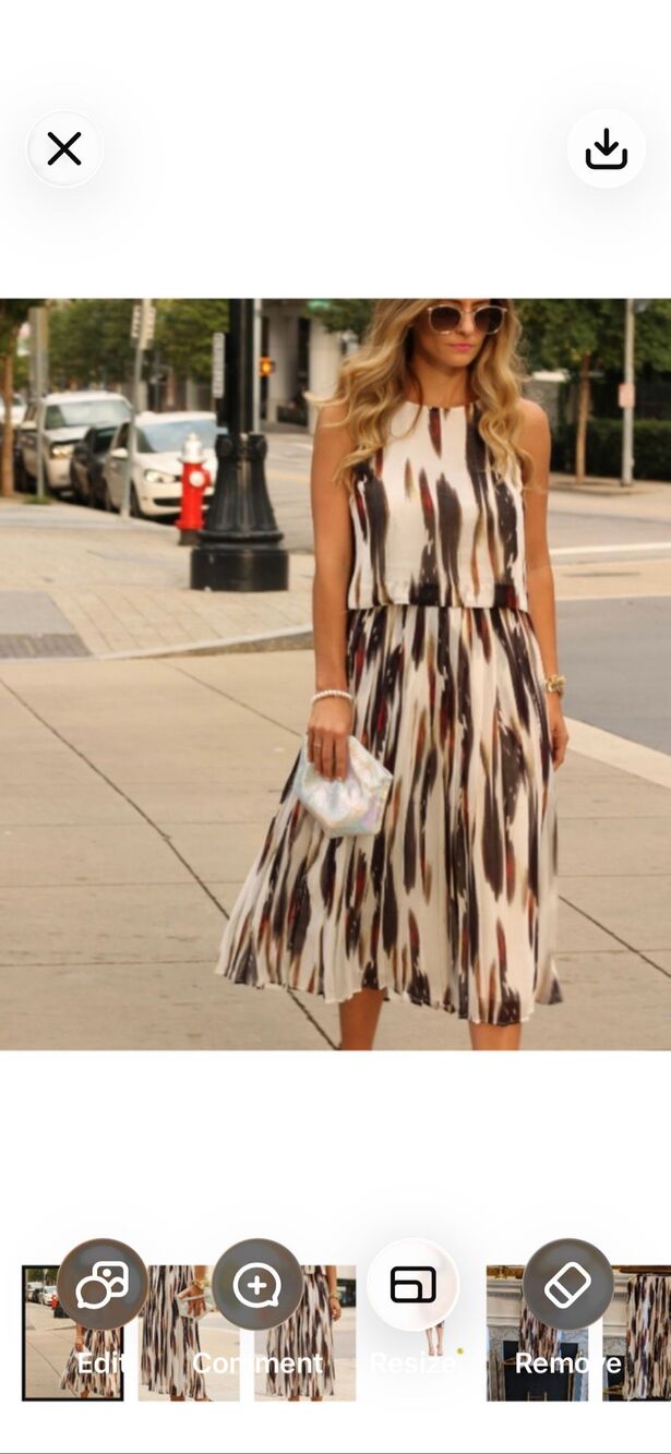 Banana Republic 2PC Abstract Crop Top Pleated Midi Skirt Set Size 8/6 D-3